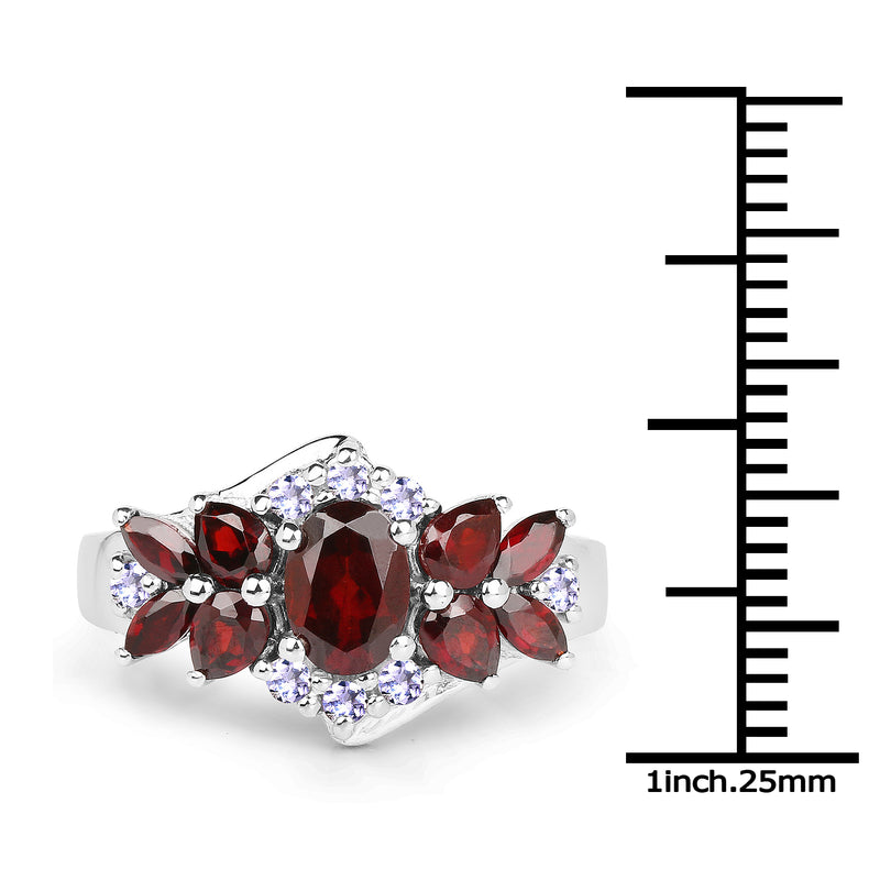 2.52 Carat Genuine Garnet and Tanzanite .925 Sterling Silver Ring