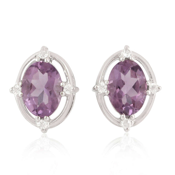 Natural Amethyst Topaz 925 Sterling Silver Stud Earrings Jewelry