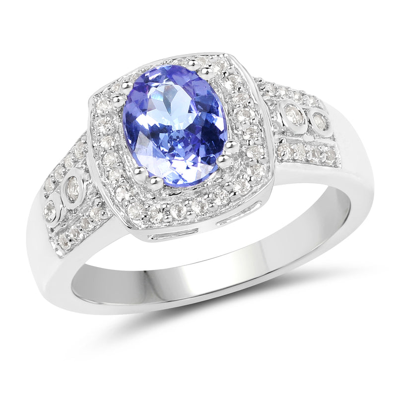 1.42 Carat Genuine Tanzanite & White Topaz .925 Sterling Silver Ring