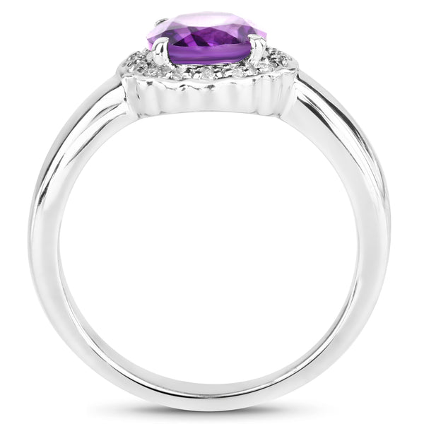 1.68 Carat Genuine  Amethyst and White Topaz .925 Sterling Silver Ring