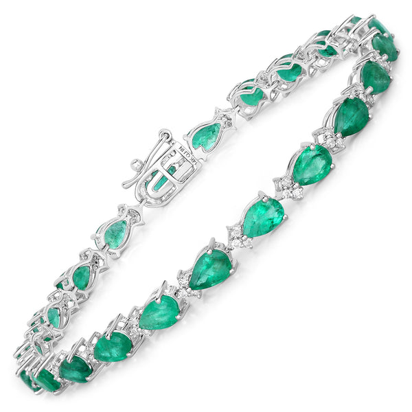 8.23 Carat Genuine Zambian Emerald and White Diamond 14K White Gold Bracelet