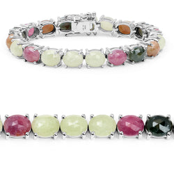 33.19 Carat Genuine Multi Sapphire .925 Sterling Silver Bracelet