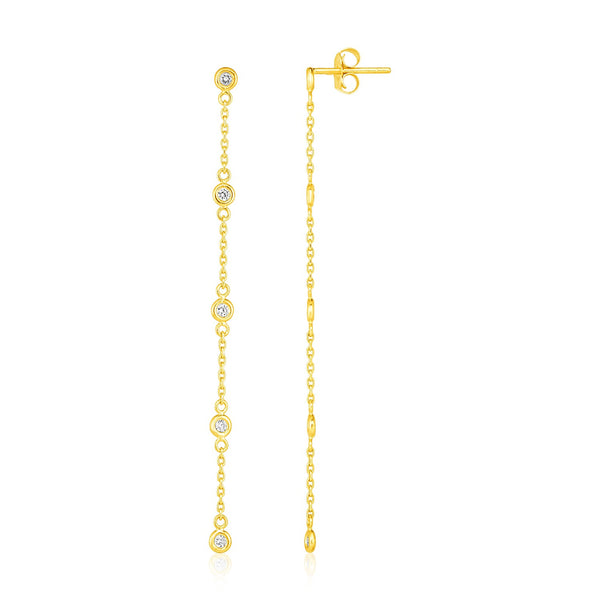 14k Yellow Gold Chain Dangle Earrings with Diamonds