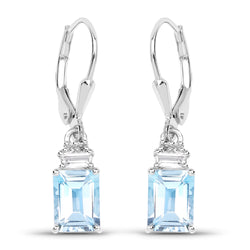 3.55 Carat Genuine Blue Topaz and White Topaz .925 Sterling Silver Earrings