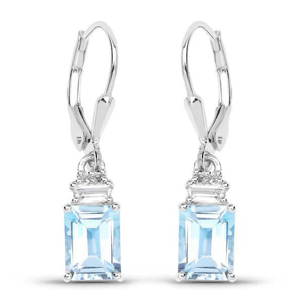 3.55 Carat Genuine Blue Topaz and White Topaz .925 Sterling Silver Earrings