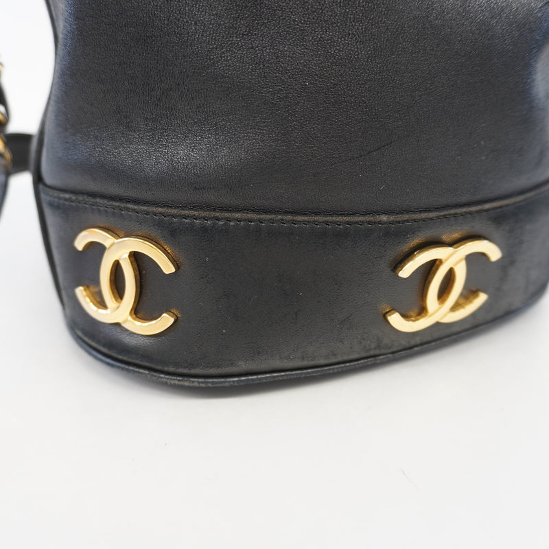Auth Chanel Triple Coco Shoulder Bag Womens Leather Shoulder Bag Black