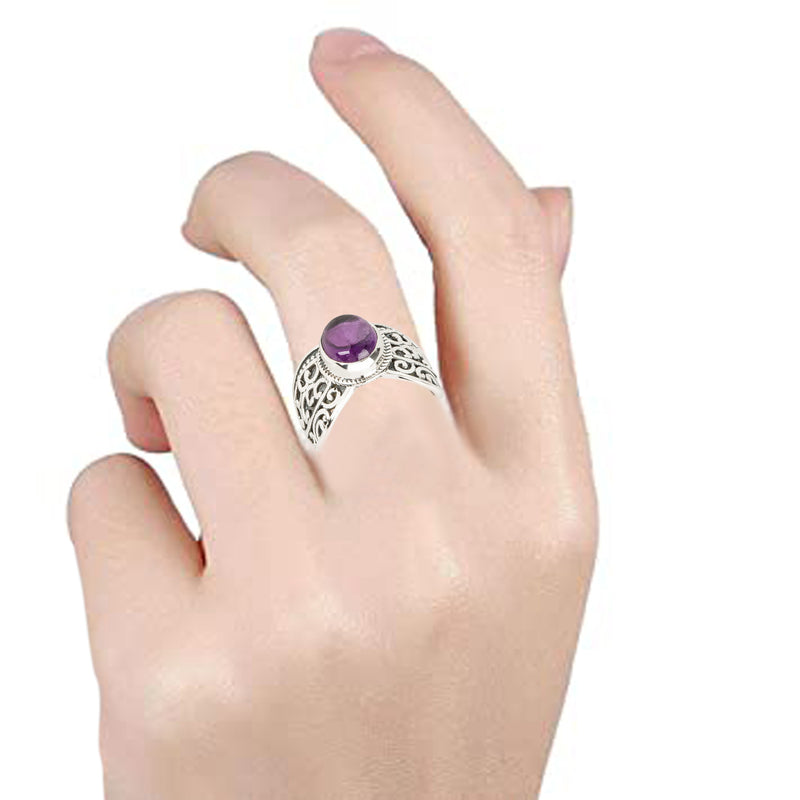 925 sterling silver with natural African Amethyst Oval solitaire Ring for women