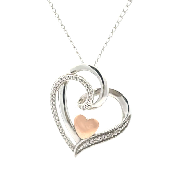 .01ct Diamond Heart Love Pendant Sterling Silver