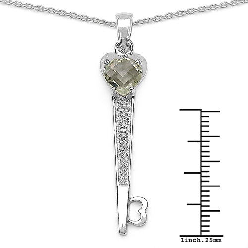 1.82 Carat Genuine Green Amethyst & White Diamond .925 Sterling Silver Pendant