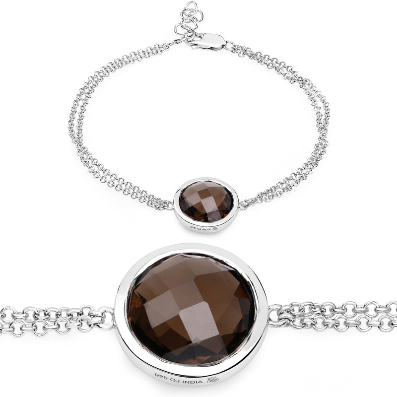 8.10 Carat Genuine Smoky Quartz .925 Sterling Silver Bracelet