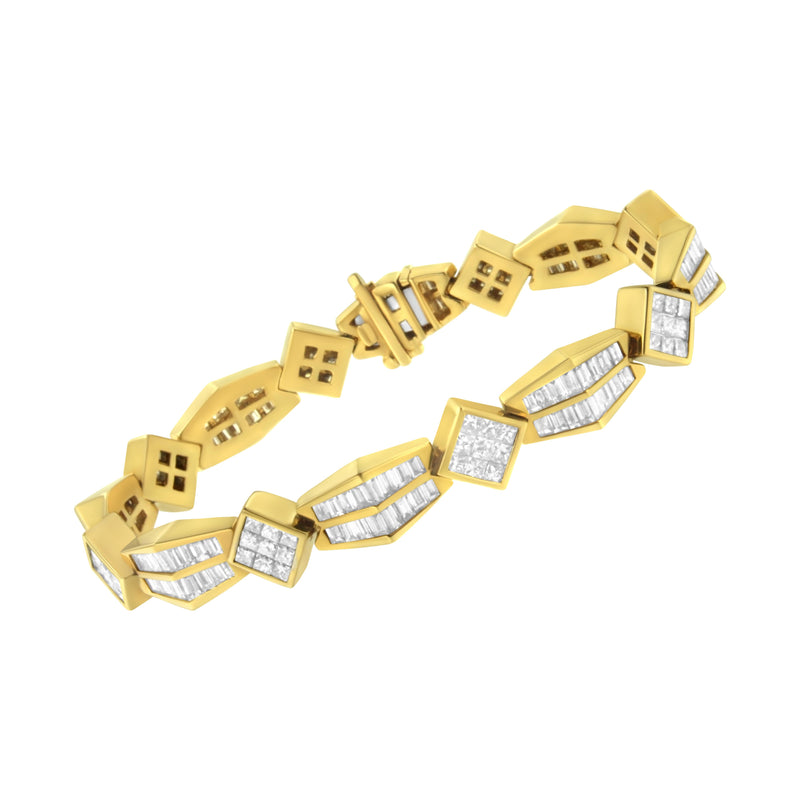 14K Yellow Gold 9 3/8ct.TDW Princess and Baguette Cut Diamond Bold Link Bracelet (G-HVS1-VS2)