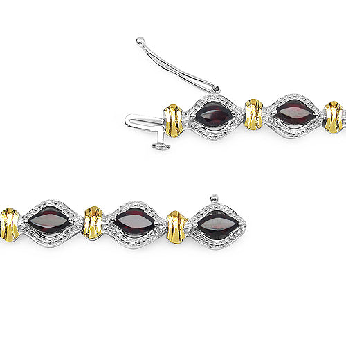 Two Tone Plated 8.45 Carat Genuine Garnet .925 Sterling Silver Bracelet