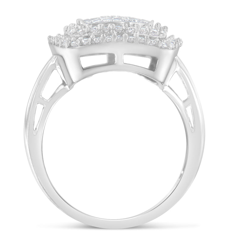 10kt White Gold 1ct TDW Round and Princess cut Diamond Ring (H-II1-I2)