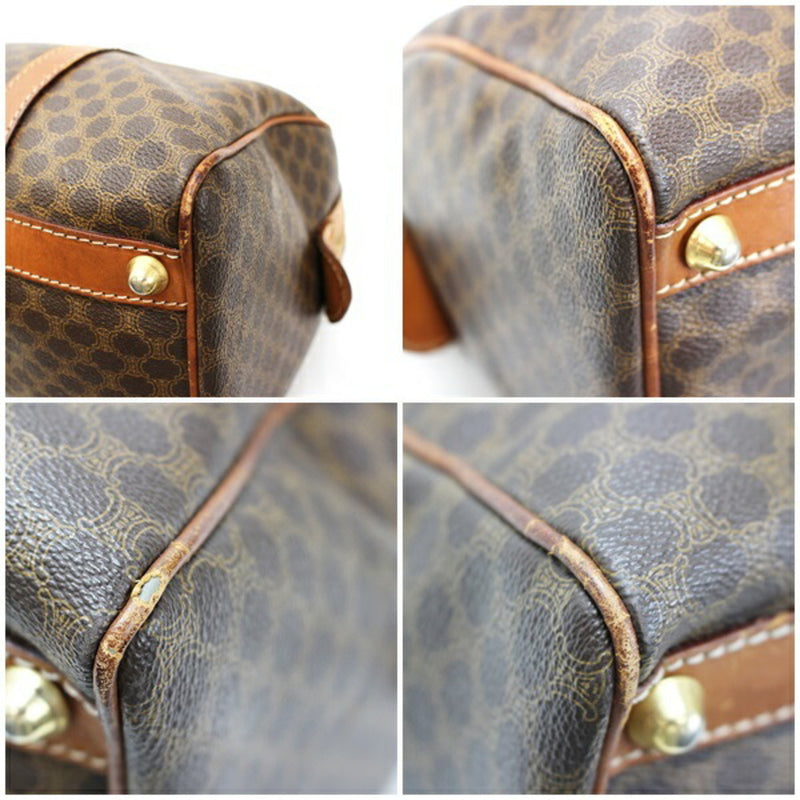 Celine Macadam Pattern Handbag Mini Boston Bag Old PVC x Leather Dark Brown CELINE Ladies Men's Available
