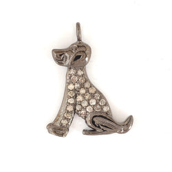 Pave Diamond Dog Charm Pendant 925 Sterling Silver Handmade Jewelry