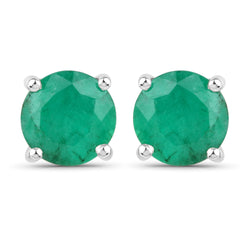 1.50 Carat Genuine Zambian Emerald 14K White Gold Earrings