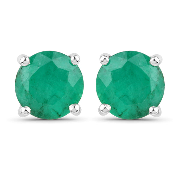 1.50 Carat Genuine Zambian Emerald 14K White Gold Earrings