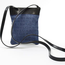 BVLGARI Bag Mania Blue Black Silver Denim Canvas Leather Shoulder Pochette Ladies