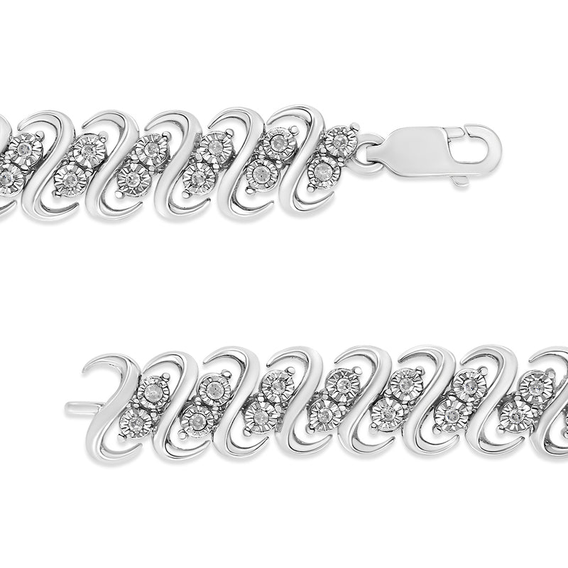 .925 Sterling 1/2 Cttw Diamond Double Row S-Link Bracelet (I-J Color, I2-I3 Clarity) - 7.25" Inches