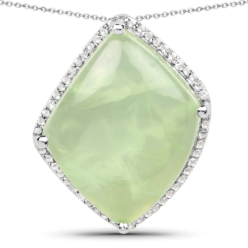 11.30 Carat Genuine Prehnite And White Topaz .925 Sterling Silver Pendant