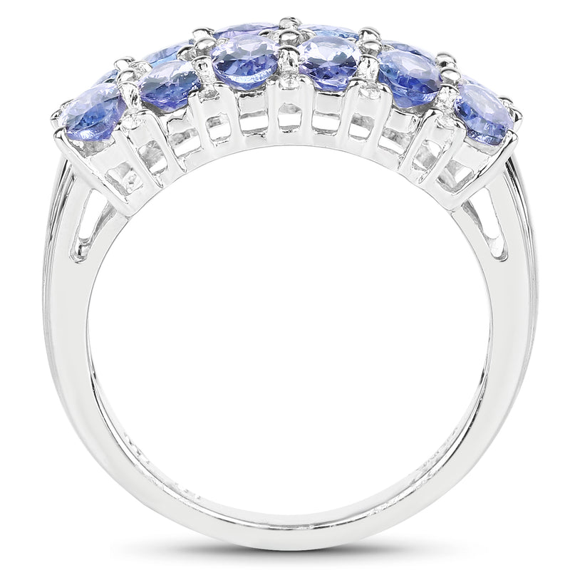 3.16 Carat Genuine Tanzanite & White Topaz .925 Sterling Silver Ring