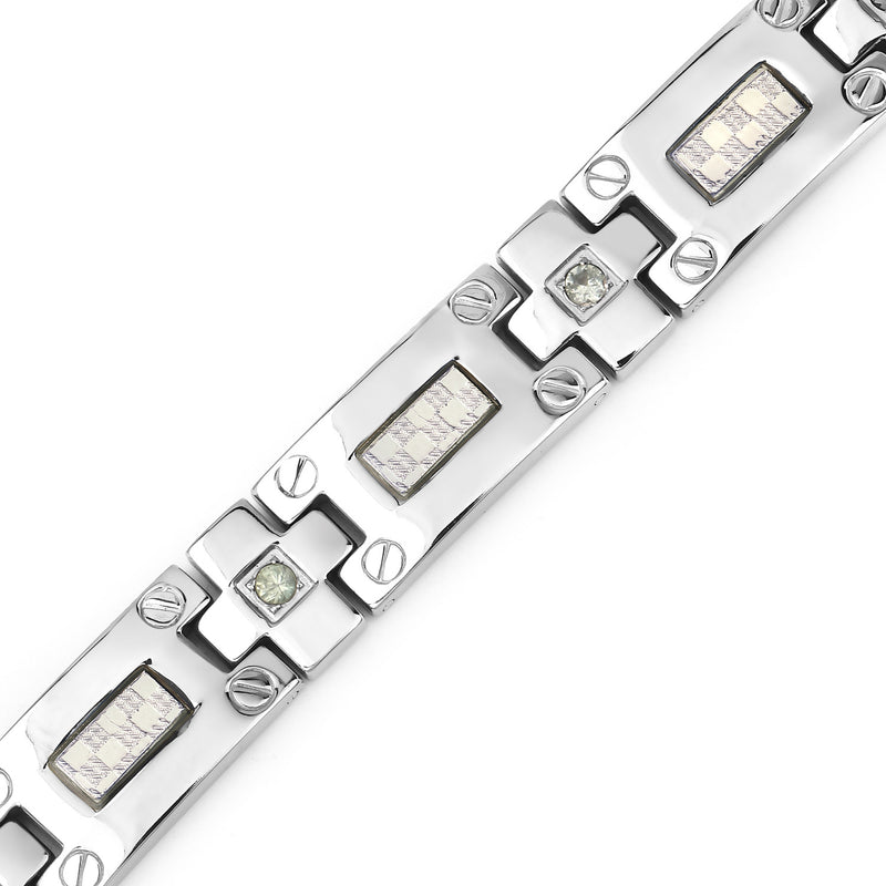 Titanium Men's Bracelet, Mens Titanium Bracelet with Silver Plated Steel Inlay, 0.56ctw. Natural Green Sapphire Rounds