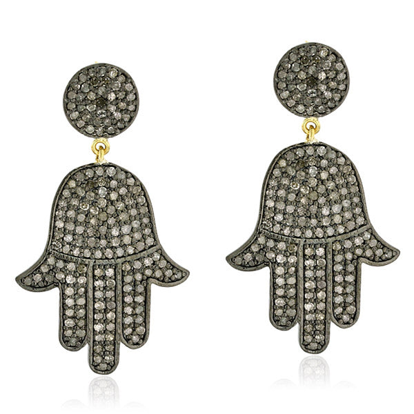 3.19 ct Diamond Hamsa Dangle Earrings Gold Sterling Silver Vintage Look Jewelry