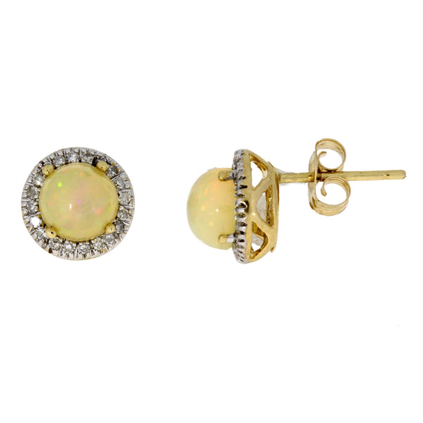 Natural .15ct Opal Diamond Earrings 10KT Yellow Gold