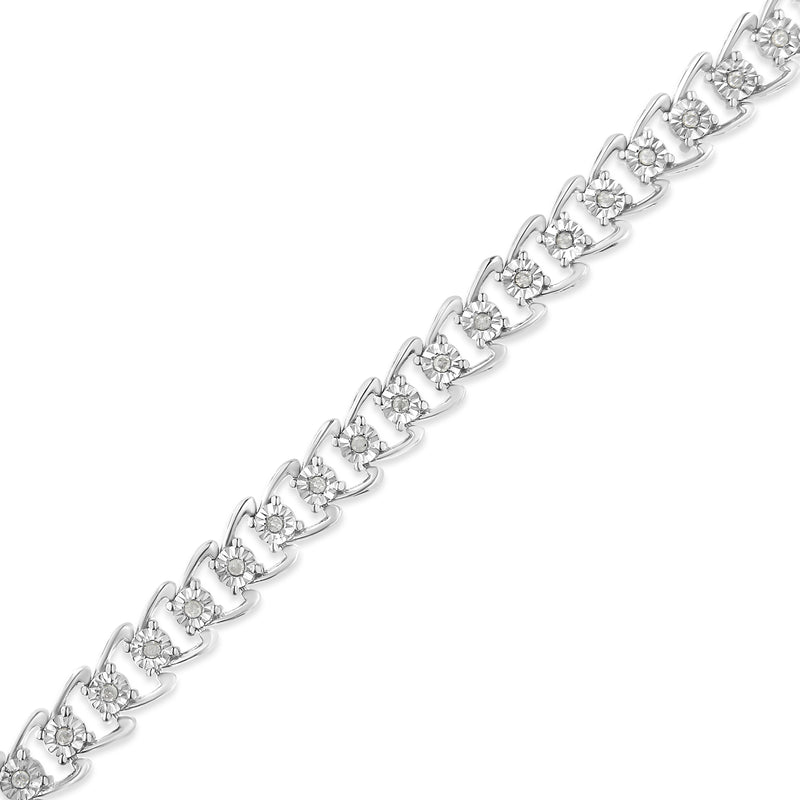 .925 Sterling Silver 1/2 Cttw Diamond Miracle-Set Double Swoosh Wave Style 7" Tennis Bracelet (I-J Color I3 Clarity)