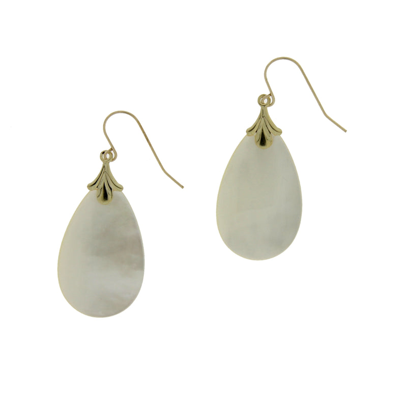 Mother of Pearl Dangle Earrings 10KT Yellow Gold