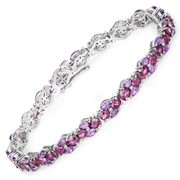 11.34 Carat Genuine Amethyst and Rhodolite .925 Sterling Silver Bracelet