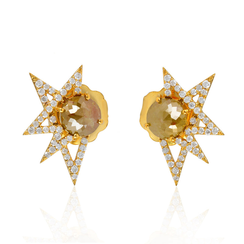1.94ct Diamond Designer Stud Earrings 18kt Solid Yellow Gold Jewelry