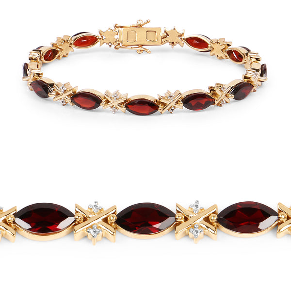 14K Yellow Gold Plated 14.76 Carat Genuine Garnet & White Topaz .925 Sterling Silver Bracelet