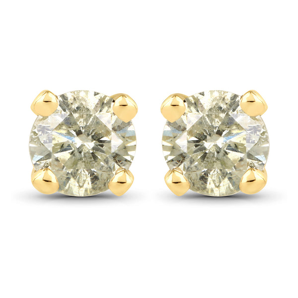 0.92 Carat Genuine LB Diamond 14K Yellow Gold Earrings