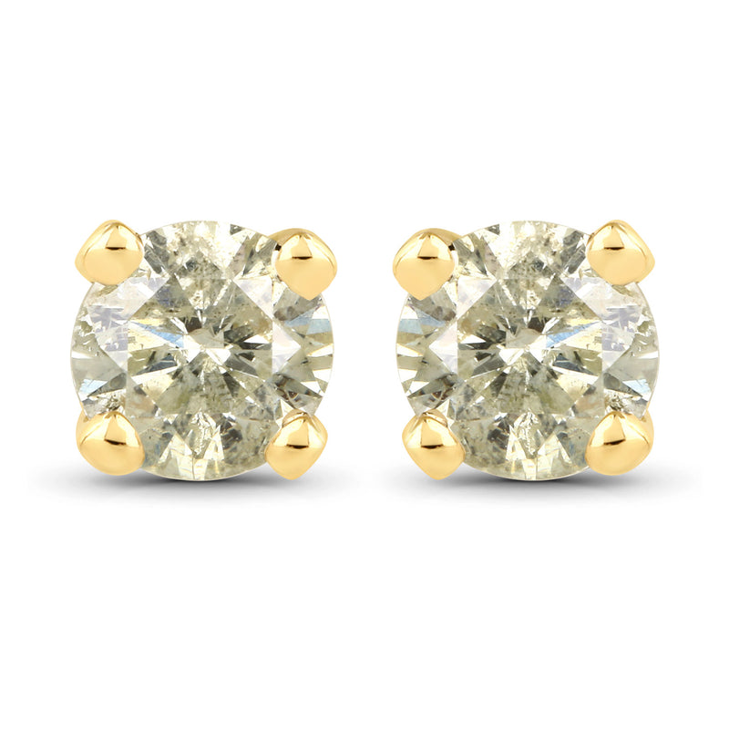 0.92 Carat Genuine LB Diamond 14K Yellow Gold Earrings