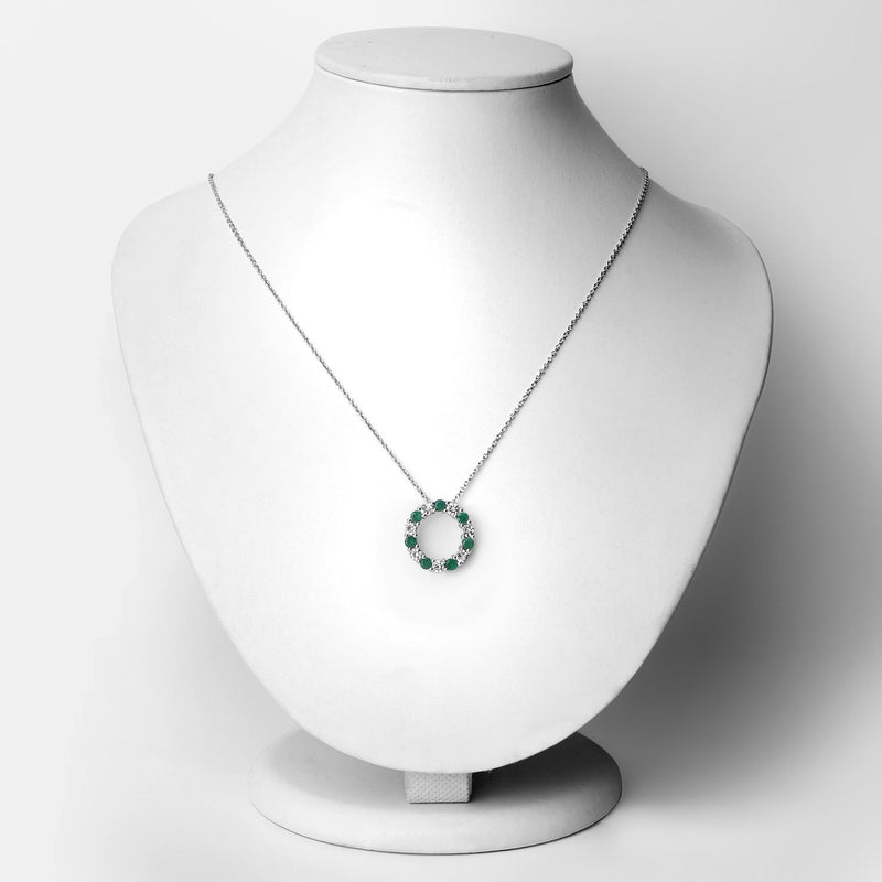 1.47 Carat Genuine Emerald and White Topaz .925 Sterling Silver Pendant