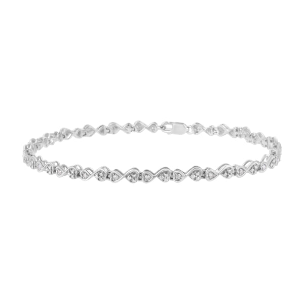 .925 Sterling Silver 1/4 cttw Prong Set Round-Cut Diamond Heart and Infinity Link Bracelet (I-J Color, I2-I3 Clarity) - Size 7.25"