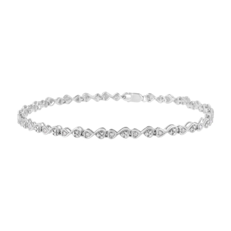 .925 Sterling Silver 1/4 cttw Prong Set Round-Cut Diamond Heart and Infinity Link Bracelet (I-J Color, I2-I3 Clarity) - Size 7.25"