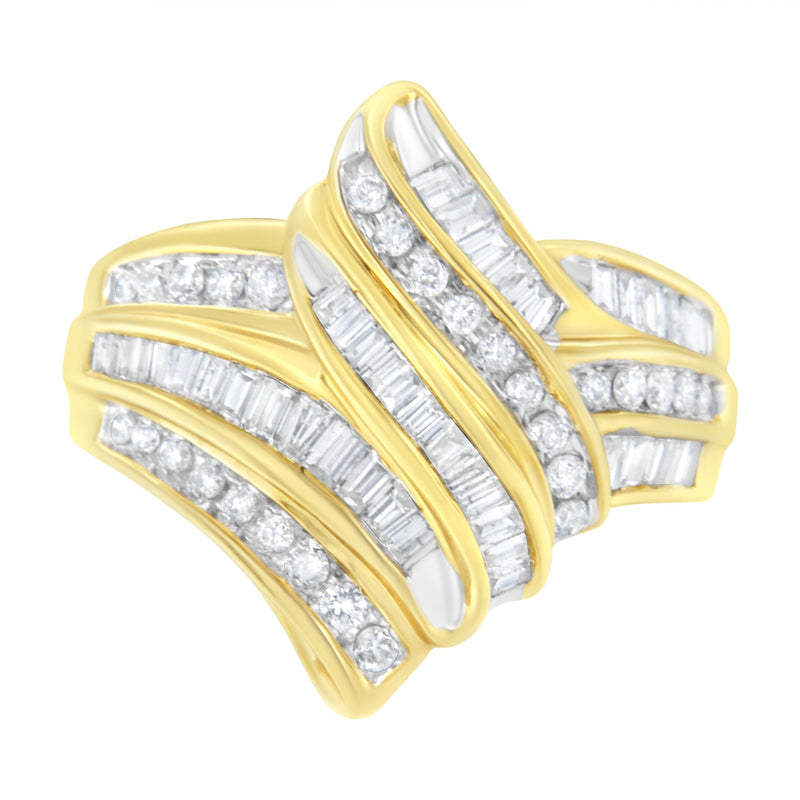 14K Yellow Gold 1ct TDW Diamond Crossover Ring (H-ISI2-I1)