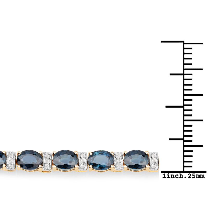 12.05 Carat Genuine Blue Sapphire and White Diamond 14K Yellow Gold Bracelet