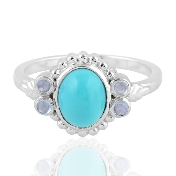 On Sale Bezel Set Oval Turquoise Tanzanite Stone Ring Sterling Silver Jewelry