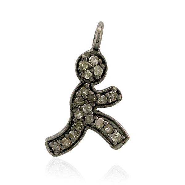 Pave Diamond 925 Sterling Silver Handmade Boy Charm Pendant Gift Jewelry