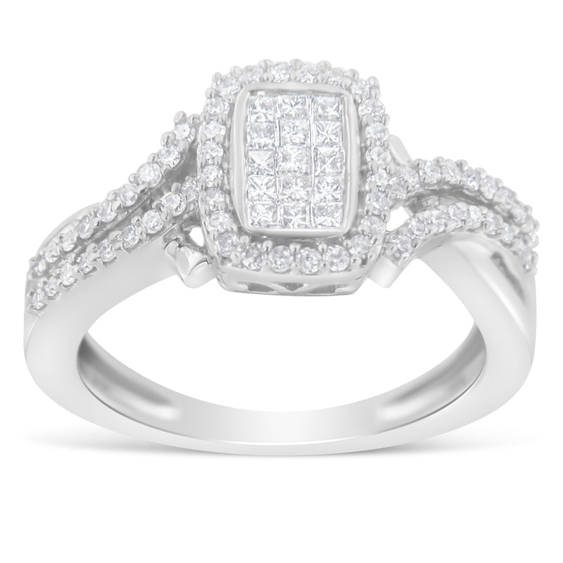 14kt White Gold 1/2ct TDW Round and Princess cut Diamond Ring (H-ISI2-I1)