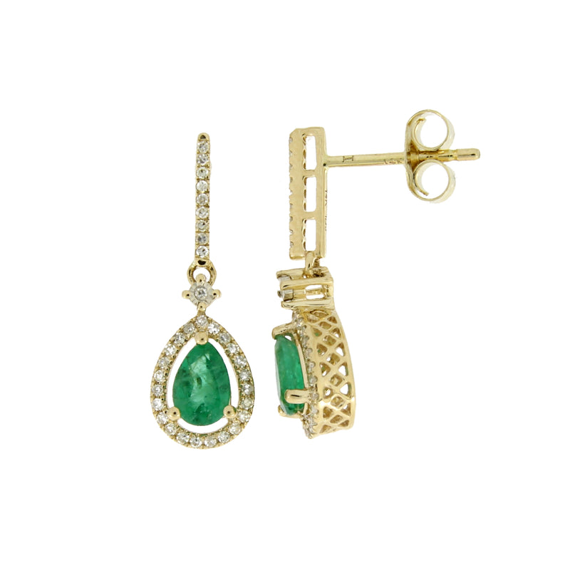 1.10ct Emerald Diamond Dangle Earrings 14KT Yellow Gold