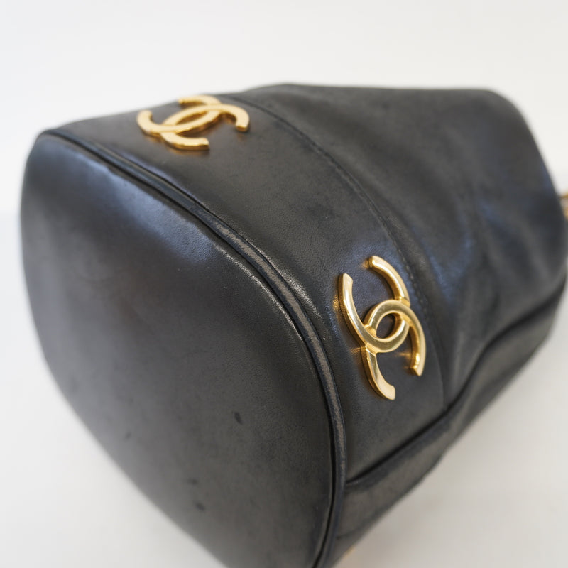 Auth Chanel Triple Coco Shoulder Bag Womens Leather Shoulder Bag Black