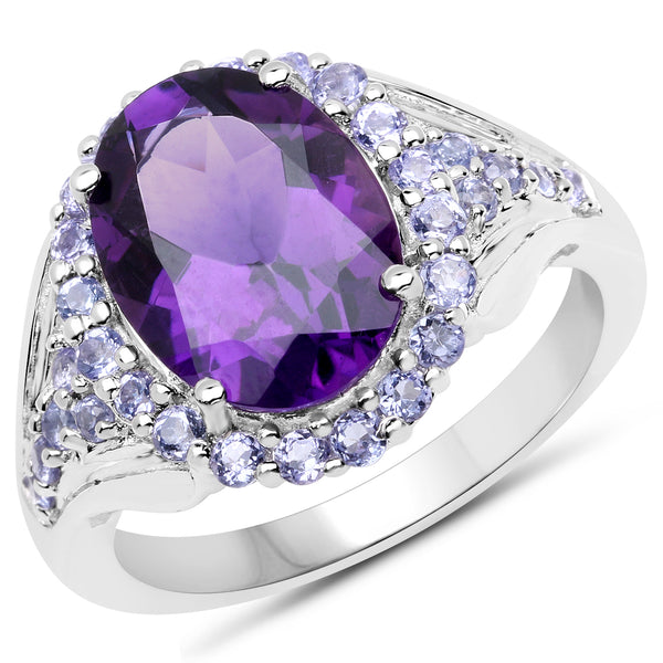 5.90 Carat Genuine Amethyst and Tanzanite .925 Sterling Silver Ring