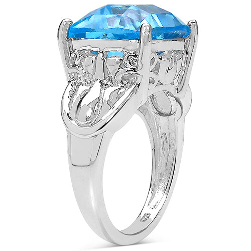 10.30 Carat Genuine Swiss Blue Topaz .925 Sterling Silver Ring