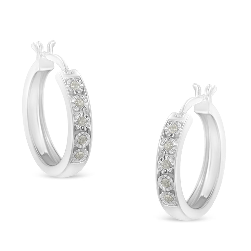 .925 Sterling Silver 1/10 Cttw Miracle Set Diamond Full Circle Hoop Earrings (I-J Color, I3 Clarity)