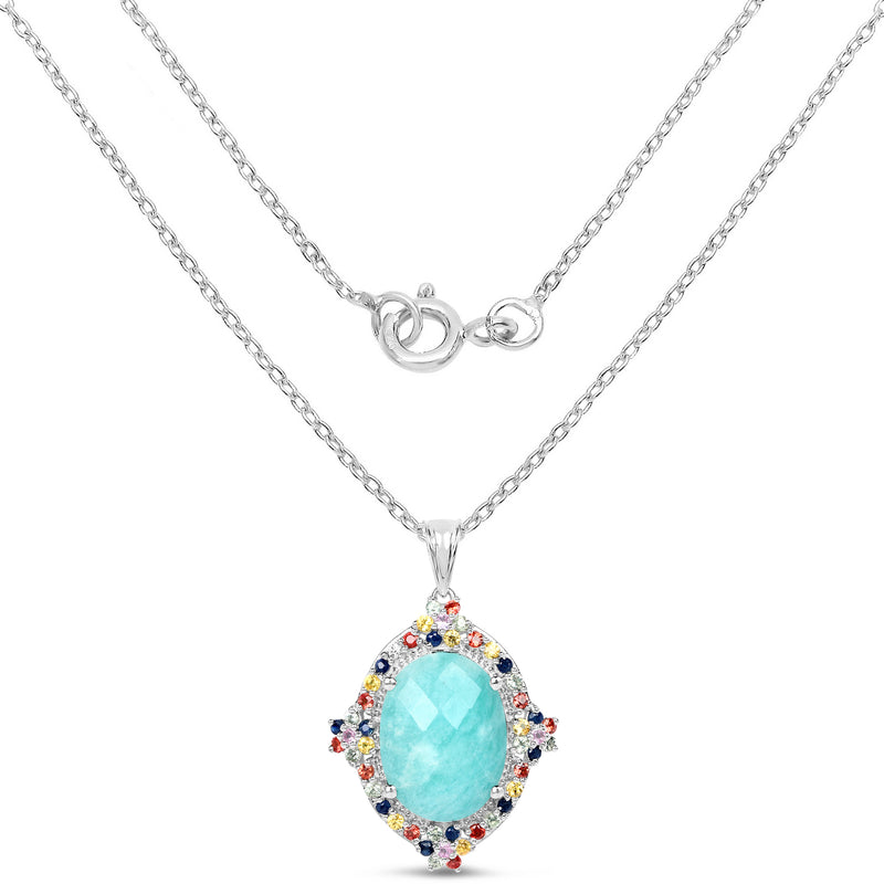 18.50 Carat Genuine Multi Stone .925 Sterling Silver Pendant