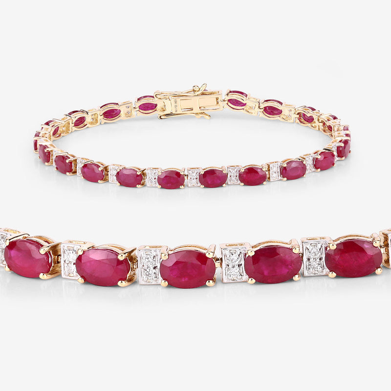 11.34 Carat Genuine Mozambique Ruby and White Diamond 18K Yellow Gold Bracelet